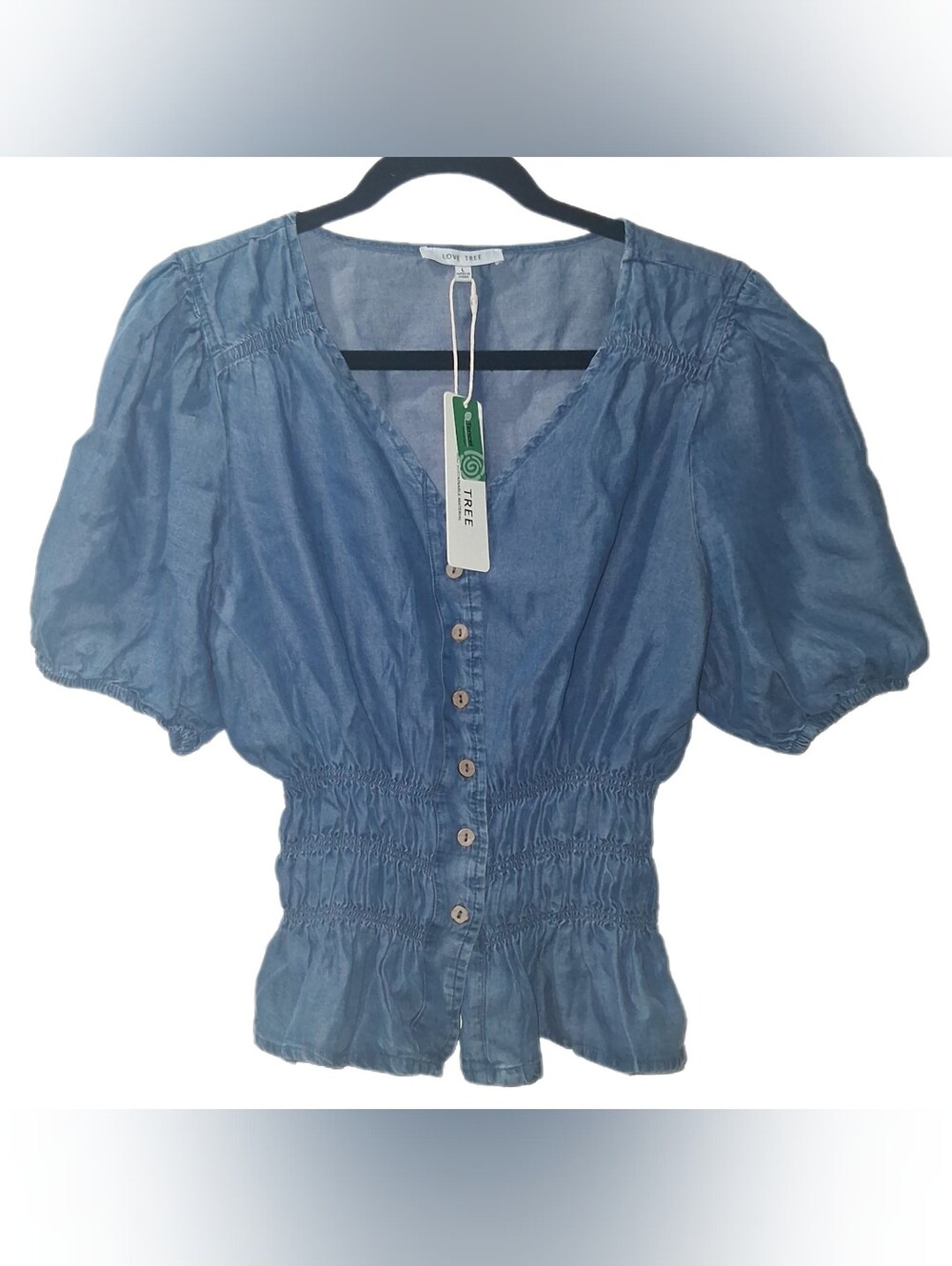 LOVE TREE short-sleeve Tencel blouse. Size Lg.